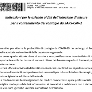 Regione, vademecum anti contagio per le aziende