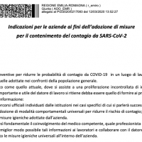 Regione, vademecum anti contagio per le aziende
