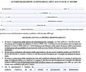Coronavirus, scarica la nuova autocertificazione per gli spostamenti