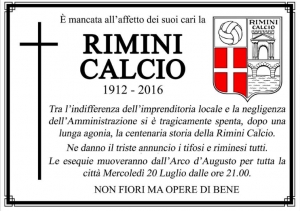 I tifosi fanno il funerale al Rimini, mercoledì all’arco d’Augusto